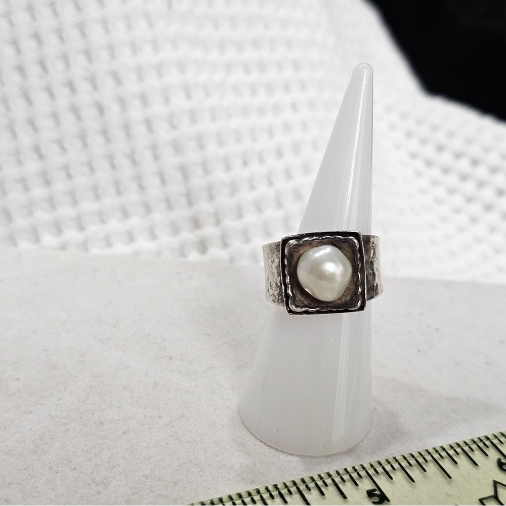 Silpada Rustic 925 Hammered Silver Pearl Ring Size 6 - Picture 4 of 15